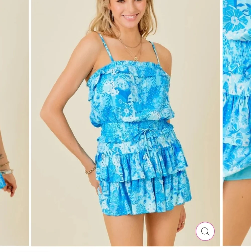 Blue Floral Ruffle Dress Rompers - Picture 1 of 14